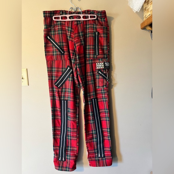 Tiger of London sz 32x32 red tartan wooly plaid bondage zip pants. - Picture 2 of 9